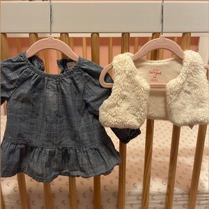 Cat and Jack Peplum Top with Faux Fur Vest 9 month